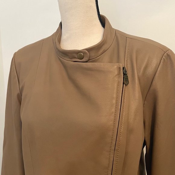 Live a Little Lamb Leather Moto Biker Jacket L Tan Camel - Picture 6 of 15